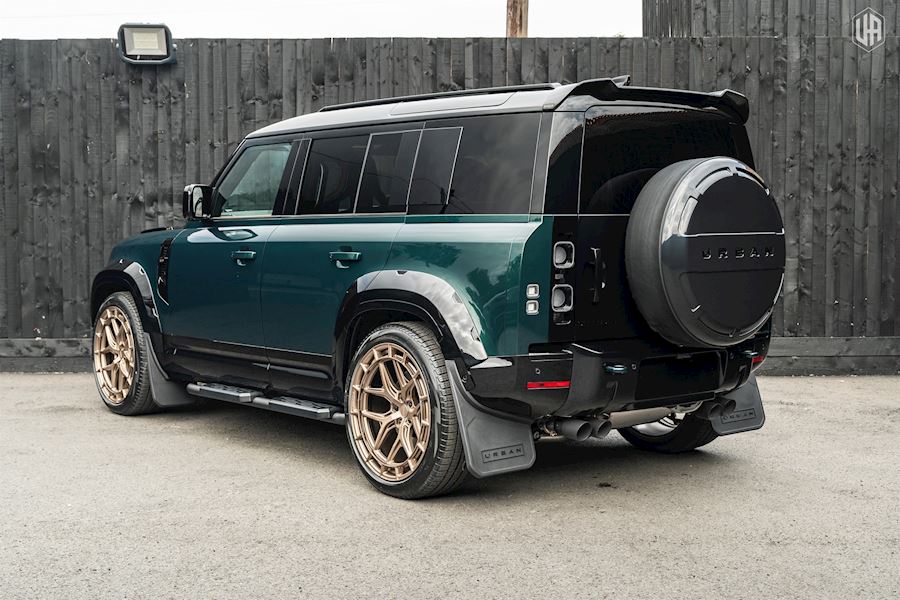 Land Rover Defender 110 installed with Vossen HFX-1 wheels finished in Satin Bronze 23x10.5 Mid Front, Superdeep Rear